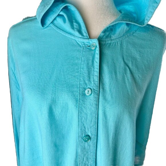 CJ Banks Button Up Hoodie Women's 3X Aqua Blue Linen Blnd Beachy Coastal 3/4 Slv - Picture 16 of 16